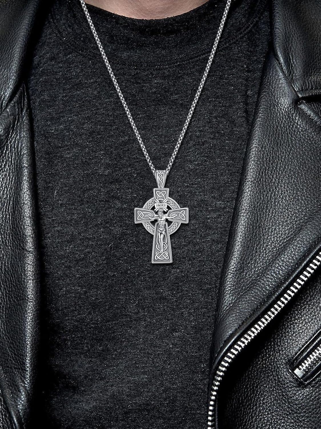 PRAYMOS 925 Sterling Silver Cross Necklace for Women Men Crucifix Saint Necklaces St Christian Religious Jewelry Confirmation Gifts Baptism