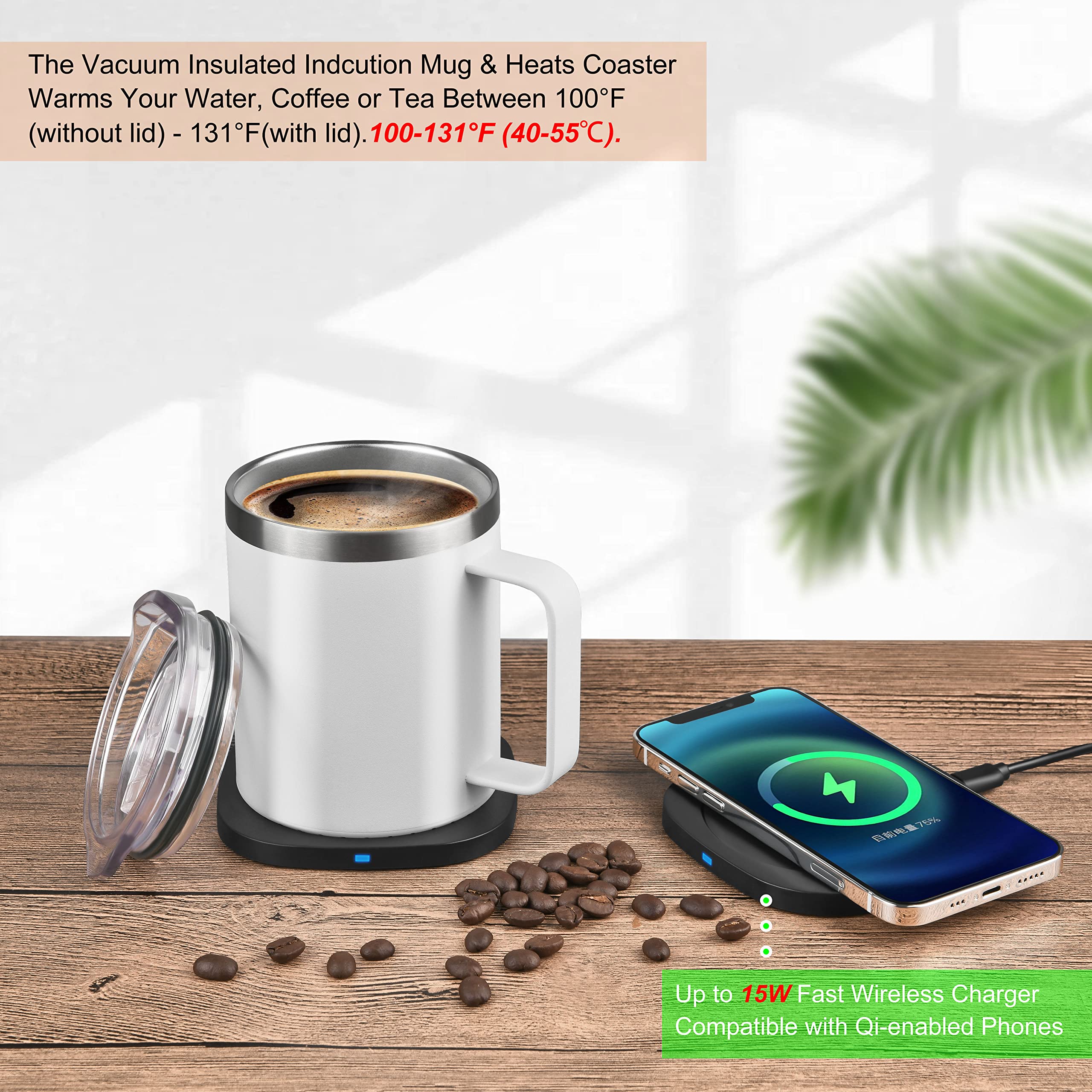 Oplaadbare Koffiekop 55 ℃ Kopverwarmer Automatische Roermok Koffiemelk Mengmokken Roestvrijstalen Beker Usb Elektrische Dubbele Geïsoleerde Slimme Beker Elektrische Koffiemok