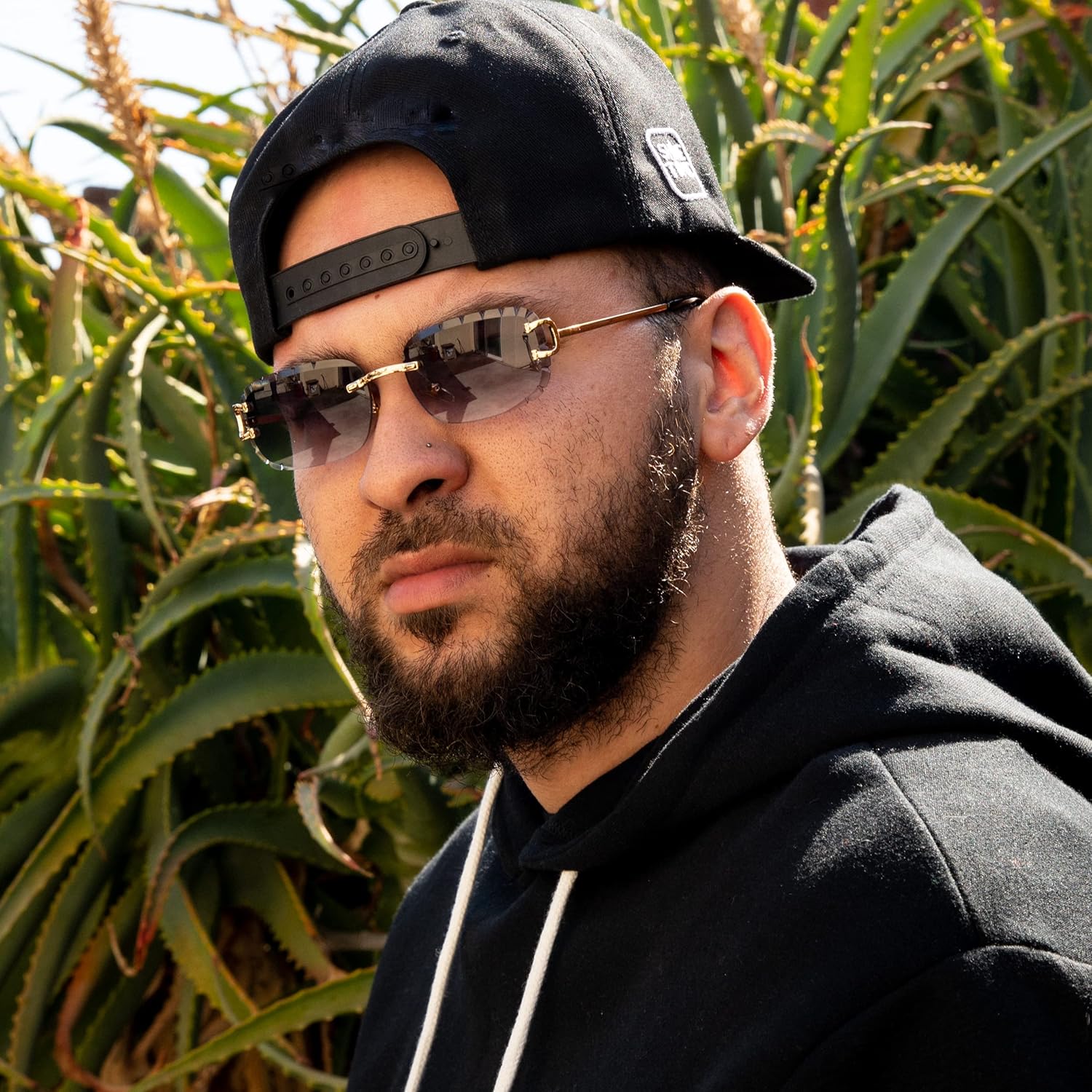 Men's Women's Purple Gradient Tint Rimless Hand Carved Diamond Cut Gold Wire Metal Frame Gem Cut Lens Sunglasses Purple Smoke Lens Frameless Square Hip Hop Sun Glasses Shades - Image 3