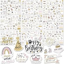 12 Sheets Sticker Birthday Set - Over 500 Stickers for Guest Book Birthday, Photo Album, Birthday Cards & Gifts - Birthday Decoration Full of Love for Children Adults (17 x 24 cm)
