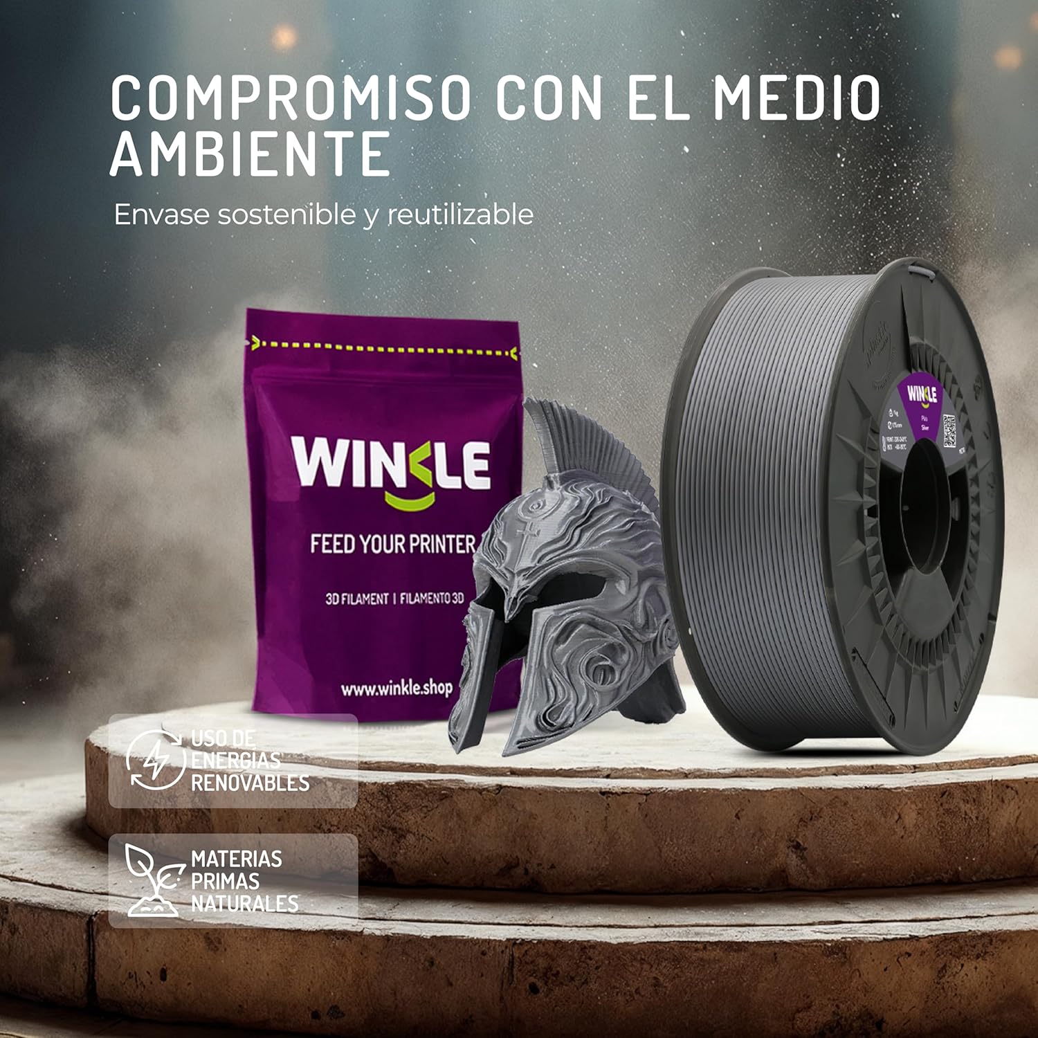 WINKLE PETG Filament 1.75mm Silver, 300g Spool, 3D Printer Filament, Compatible with FDM Printers, 3D Printing Materials, Size Accuracy +/- 0.05mm, Shockproof, Easy Print