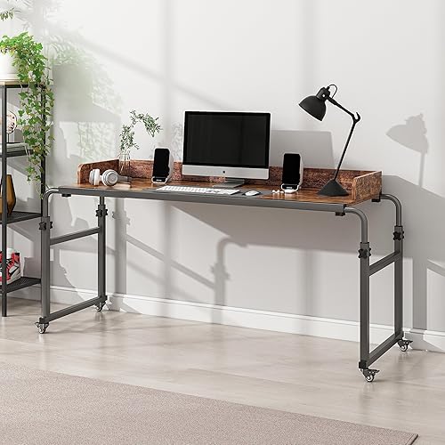 Miniatura 5 de Mesa de cama con ruedas de 360, escritorio de cama móvil de tamaño Queen, mesa reclinable sobre la cama mesa de altura y longitud ajustables con