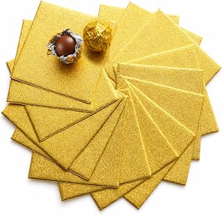 200pcs Chocolate Candy Wrappers Gold Aluminum Foil Wrapping Papers Square Sweets Lolly Paper Food Candy Tin Foil Wrappers for Candy Packaging Decoration (3.9 by 3.9-Inch) Orange peel design