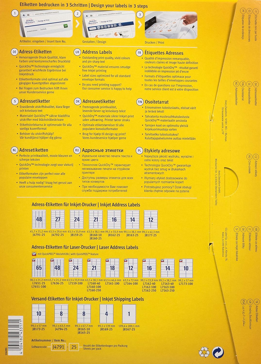 Avery Dennison Zweckform J8160-10 Address Labels Special Coating 10 Pages 63.5 x 38.1 mm White