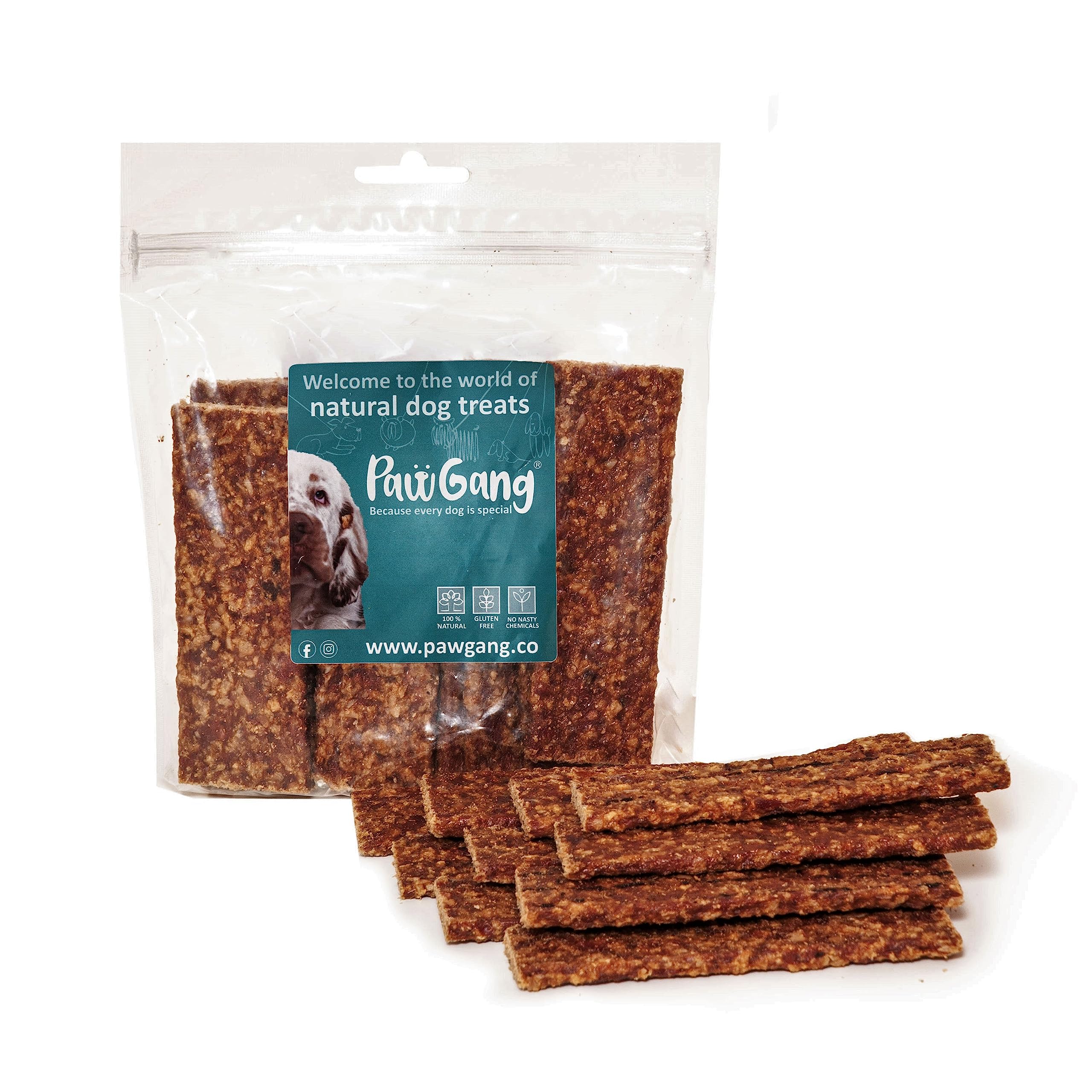 PawGang, Rabbit Meaty Strips 200g, 100% Natural Training Treats for Dogs Puppies Young Adult Old Small Large Dog