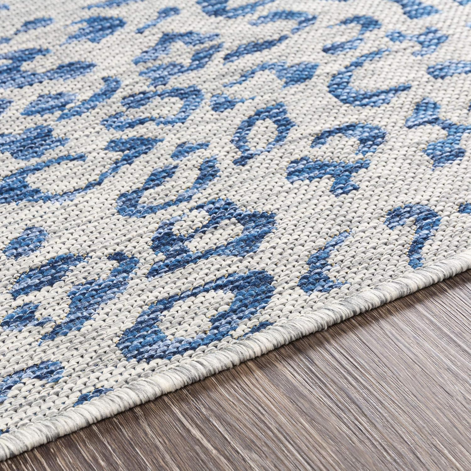 Livabliss Esperanza Leopard Outdoor Area Rug,4'3" x 5'11",Bright Blue/Ivory