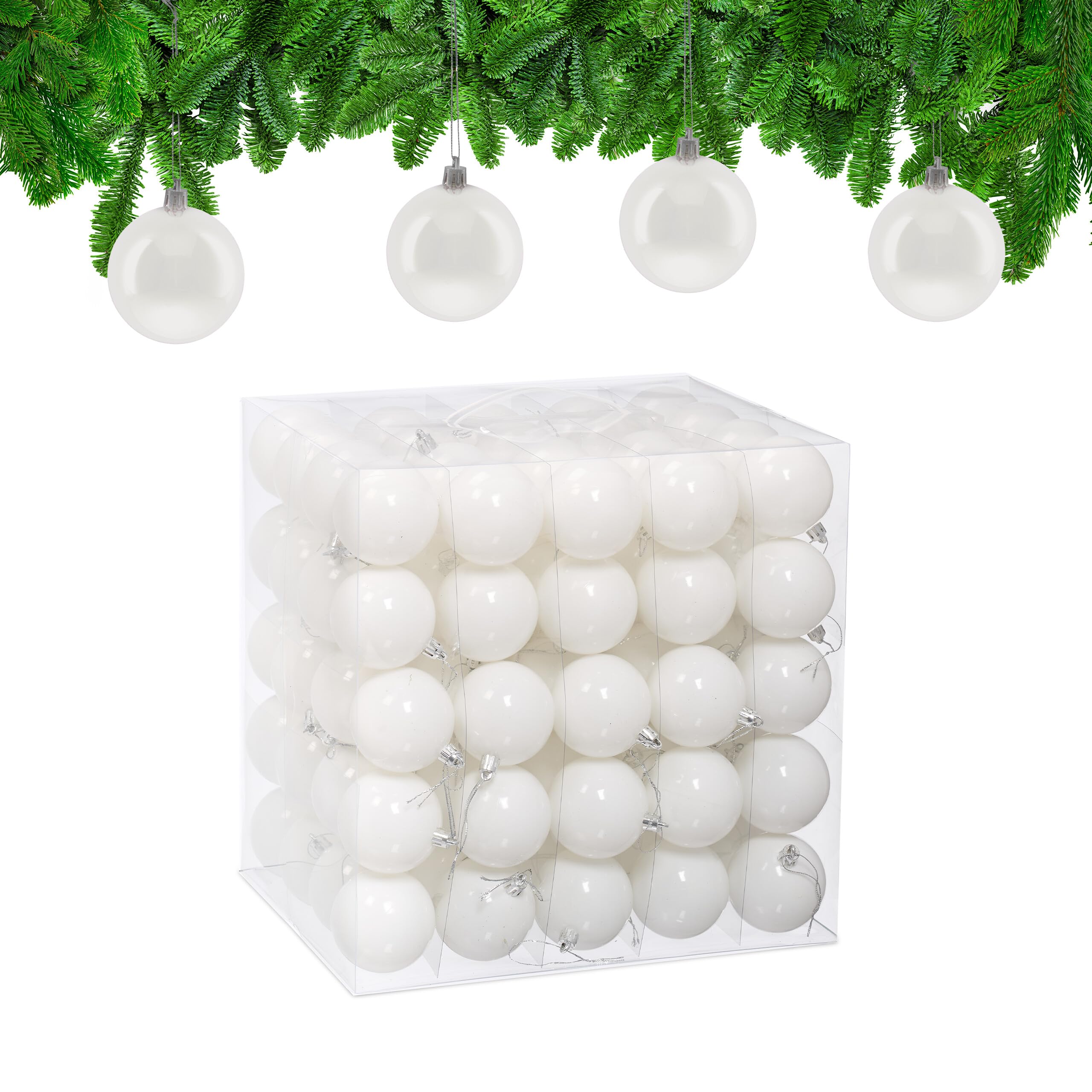 Boule de Noël plastique robuste blanche de 6 cm brillante en grand lot