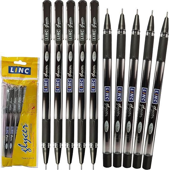 LINC Glycer Super Smooth Fine Ballpoint Pens Rubber Grip Writing Pack