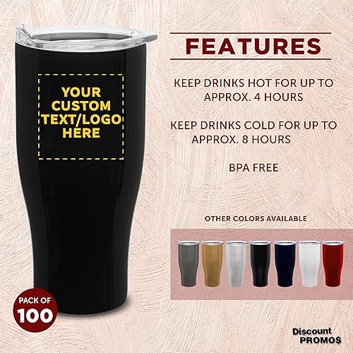 Miniatura 123 de Tazas de viaje personalizadas de acero inoxidable de 27 onzas, juego de 10, paquete personalizado a granel, perfectas para café, refrescos, otras