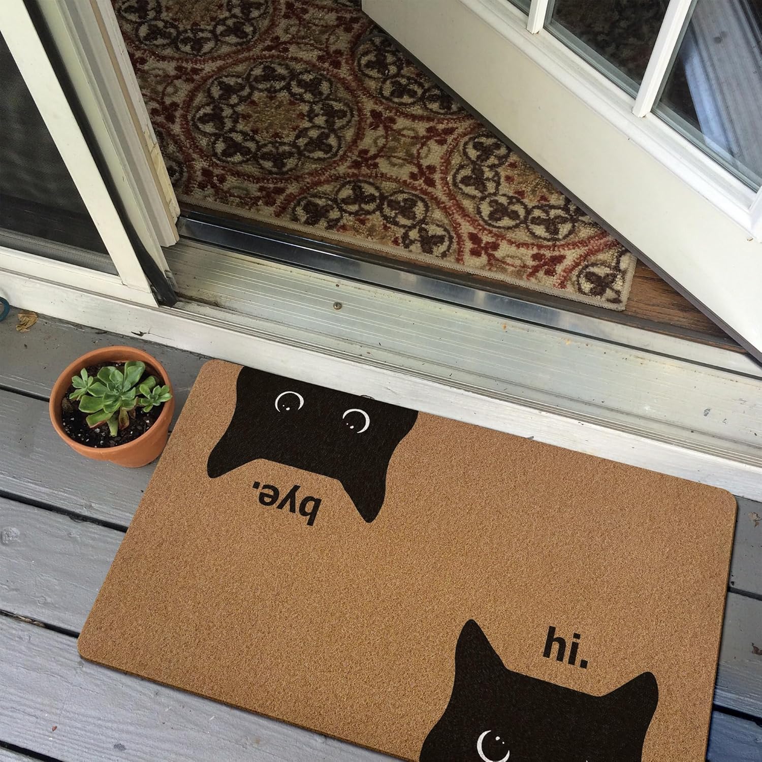 Black Cat Door Mat, Cat Welcome mat, Cute Funny Welcome Front Door Mat Indoor Entrance, Rustic Artificial Coir Doormat Rugs for Cats Lovers Owners Porch Entry Patio Kitchen Decor 30x17in