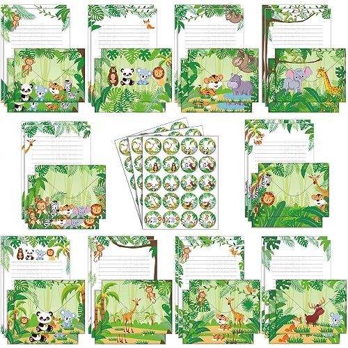 TaoBary 160 Pcs Safari Animal Stationery Paper and Envelopes Set