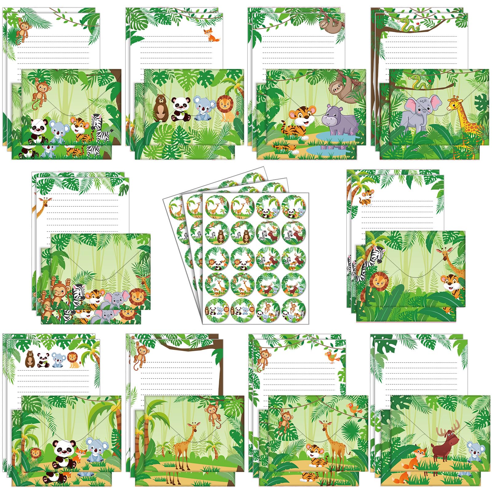 TaoBary 160 Pcs Safari Animal Stationery Paper and Envelopes Set