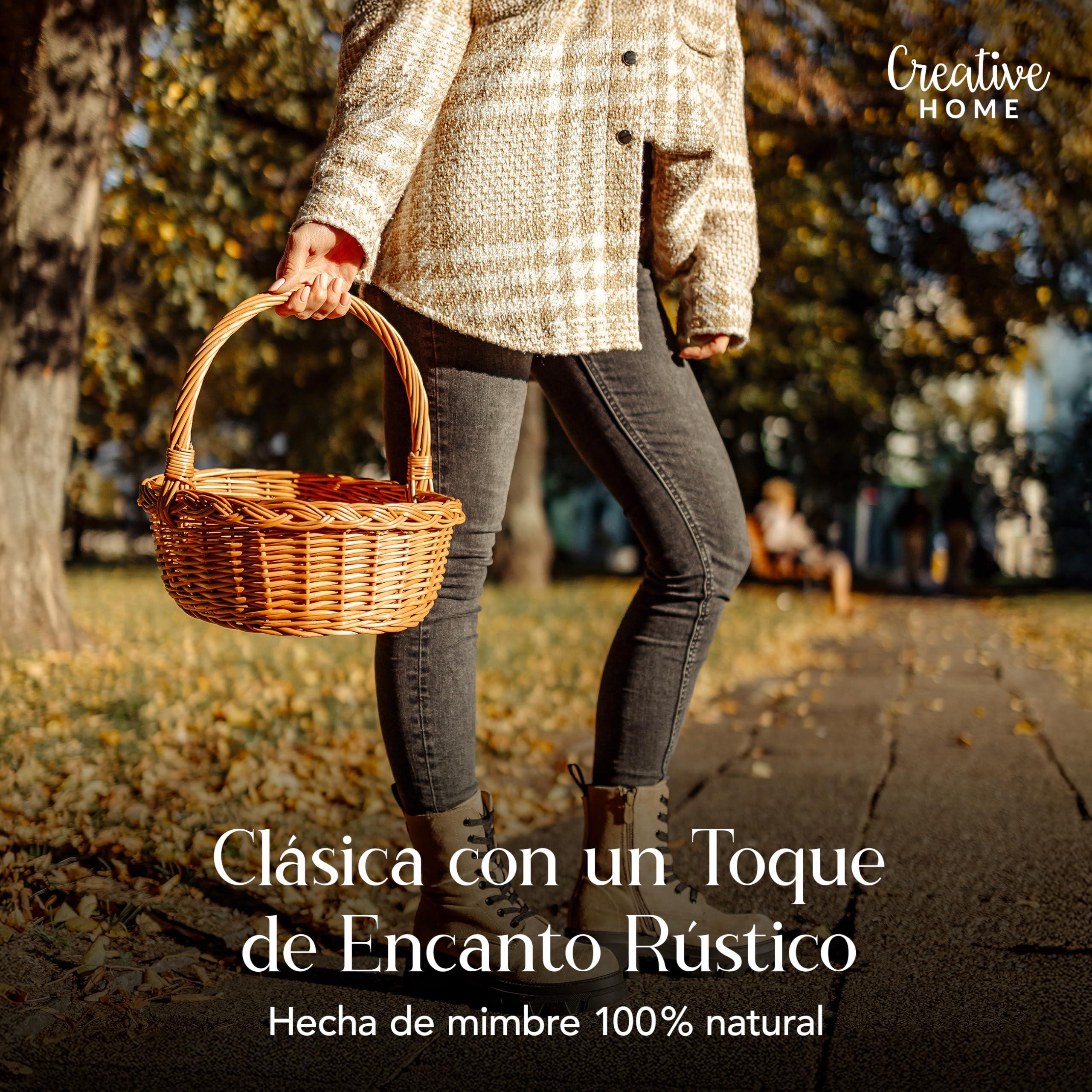 Creative Home Cesta de Mimbre Pascua con Asa | Marrón Natural | 35x30x35cm | (+/-1cm) | Ligera | para Regalo Picnic Plantas Almacenaje Decoración | Tejida a Mano | Multiuso, Práctica y Duradera