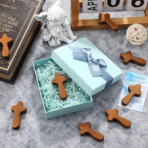 Miniatura 5 de 150 mini cruces de madera de pino de 256 pulgadas con 50 tarjetas de oración bíblica y 50 bolsas de organza para Navidad iglesia cristiana regalo de