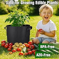 Vista 4 de PHYEX Paquete de 12 bolsas de cultivo de 20 galones, macetas de tela resistente con asas, bolsas reutilizables para verduras, hierbas y flores, sin