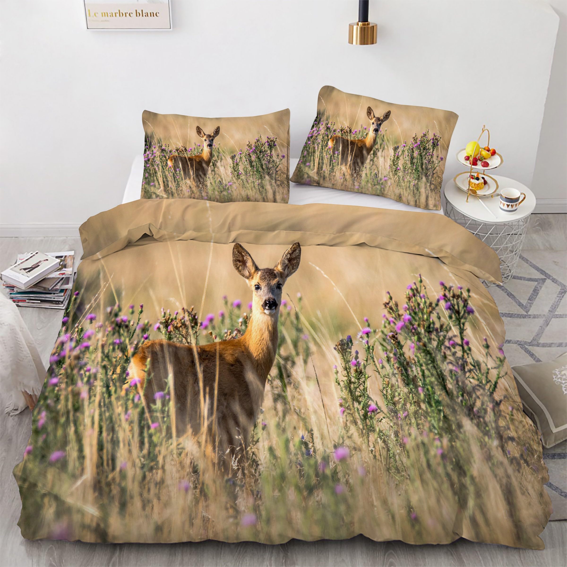 Housse de couette 240 x 260 animaux sauvages microfibre douce parure de lit 3 pièces
