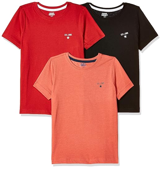 Amazon Brand - Jam & Honey Boys T-Shirt (JHBTS-HS-1-PO3_Multicolor2_7-8 Years_Multicolour_7 Years-8 Years)