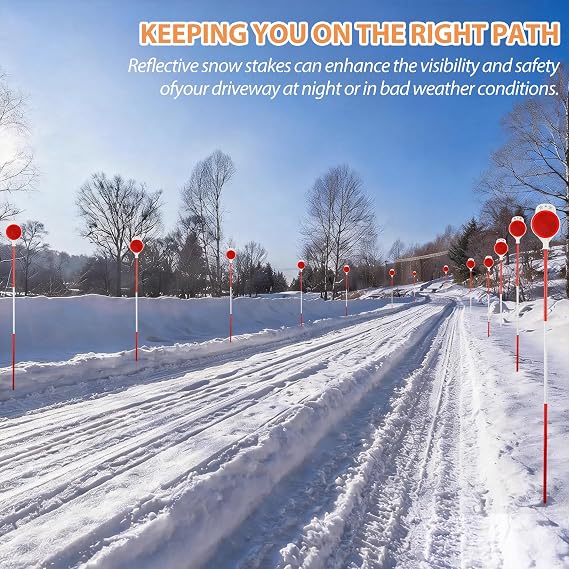 Driveway Markers Reflectors, 8-pack High Visibility Reflective Snow Stakes for Driveway Entrance, Easy Install Drill Bit, Double Sided Reflectors on Poles 48 inch, Yard Winter Stick for Snowplow, Road