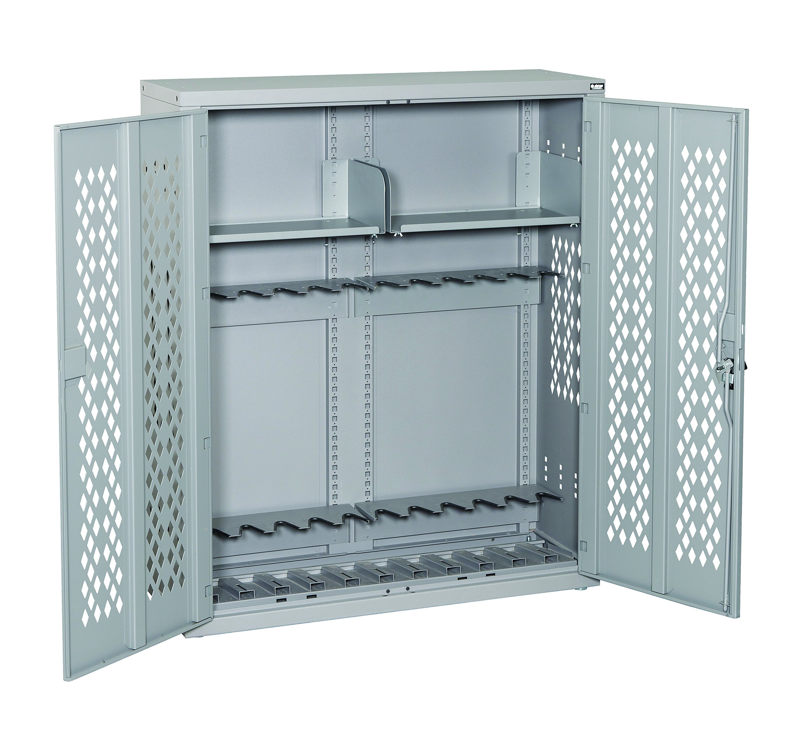 Datum Storage Argos Hinged Door Weapons Cabinet Holds 12 Rifles with 2 Half Shelves for additional storage, 50", Battleship Grey