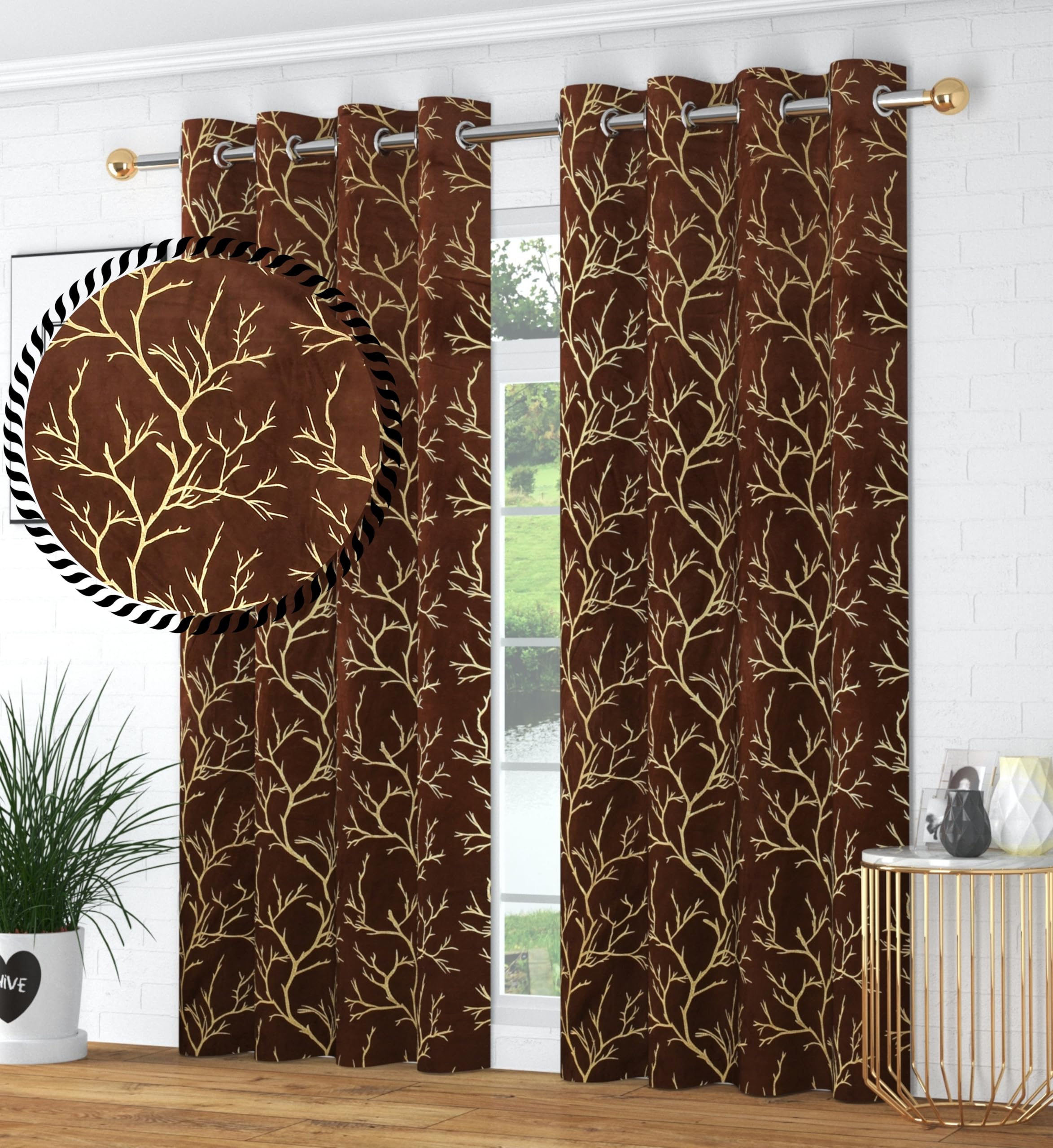 RED RIBBON DECOR Heavy Velvet Fabric Room Darkening Curtains 11 Feet for Long Door, Brown, Pack of 2 Pieces