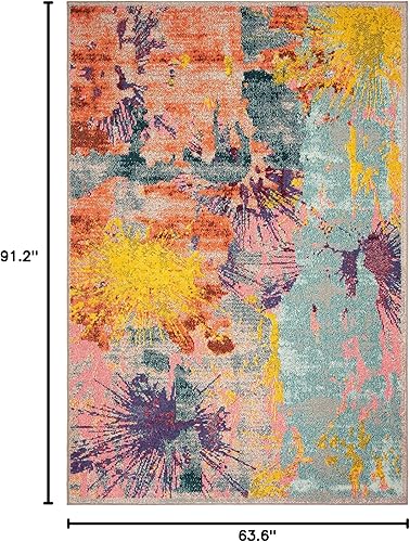 Miniatura 9 de SAFAVIEH Madison Collection - Alfombra de área de 5 pies 3 pulgadas x 7 pies 6 pulgadas, azul y naranja, diseño abstracto bohemio moderno, no