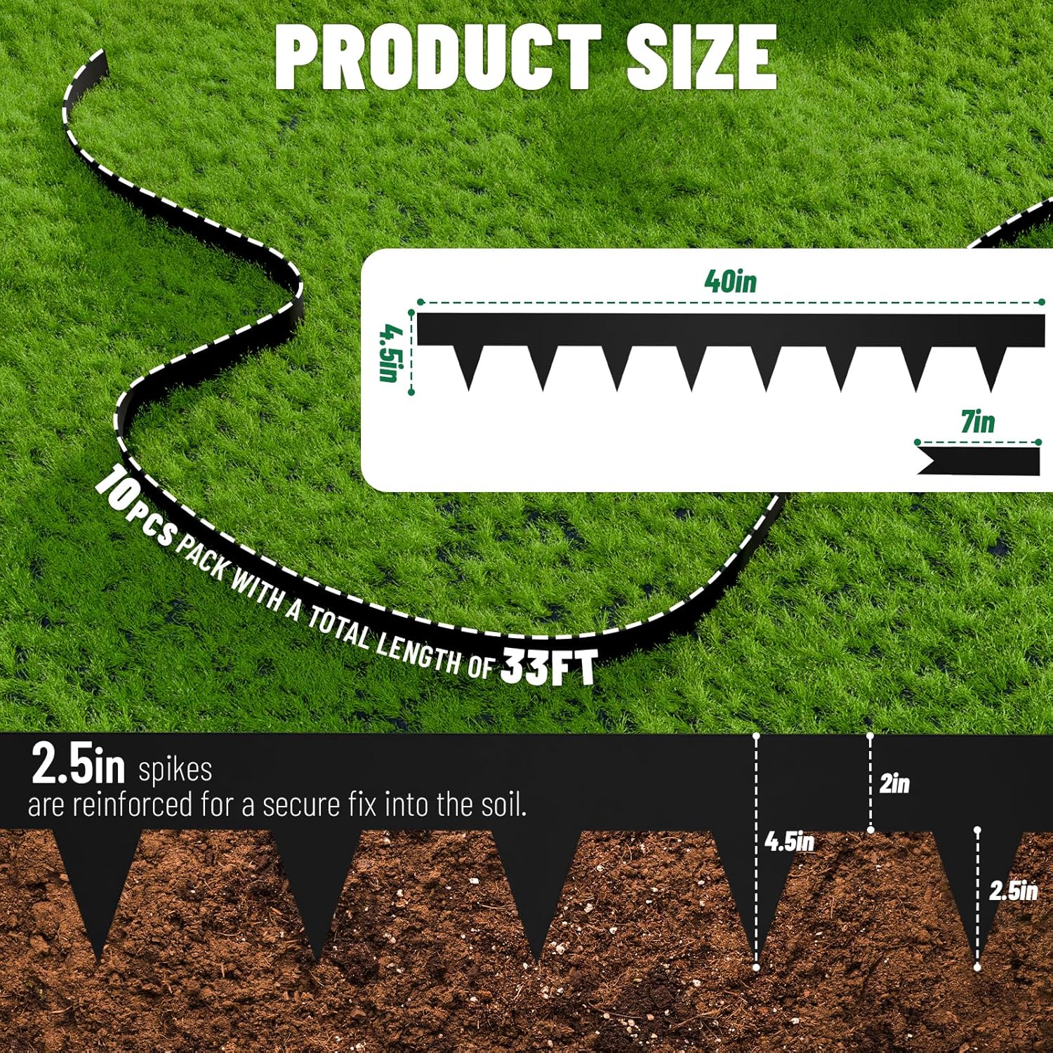 SnugNiture Galvanized Steel Landscape Edging - 4.5 inch Hammer-in Metal Garden Edging with 11Pcs Stakes, Edging for Lawn, Flower Bed and Yard - Garden Edger Border (33Ft Total)