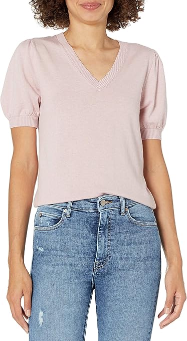 The Drop Women's Cindy Short Puff Sleeve Crew Neck Sweater