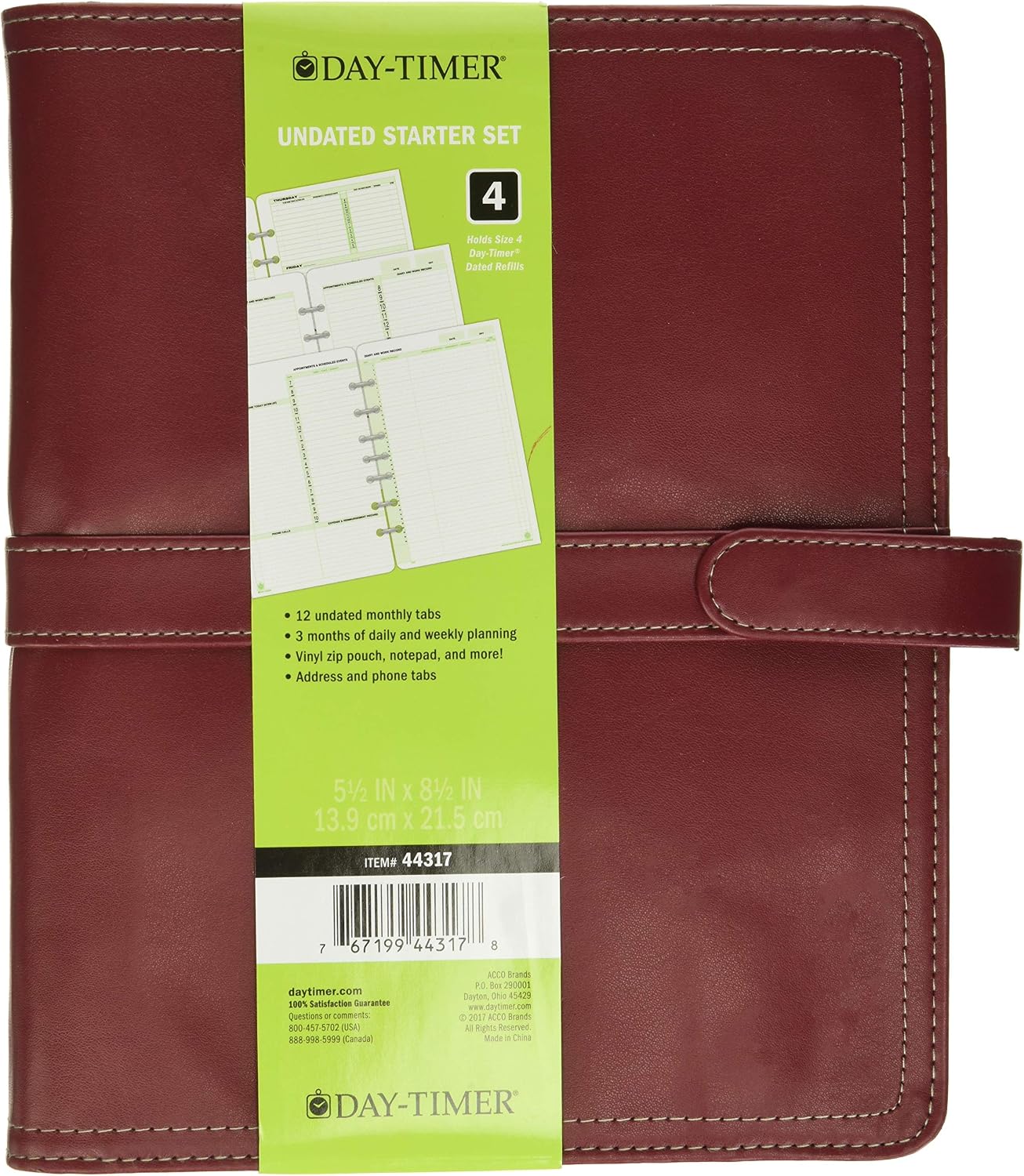 Day-Timer Simulated Leather Organizer, Magnetic Tab, Desk Size Planner, 5.5 x 8.5 Inches, Red (D44317)