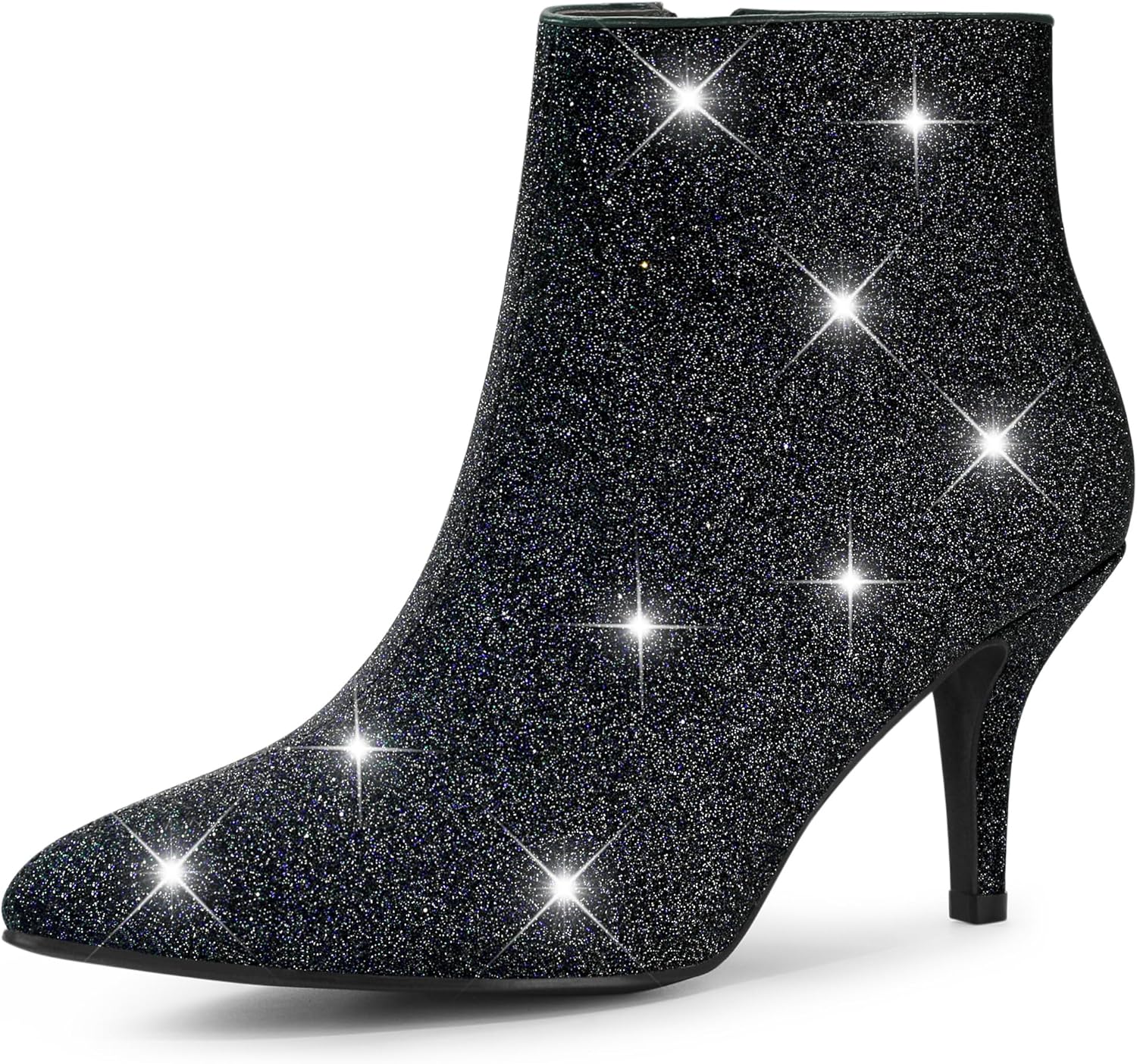 Allegra K Women's Glitter Pointed Toe Stiletto Heel Ankle Boots