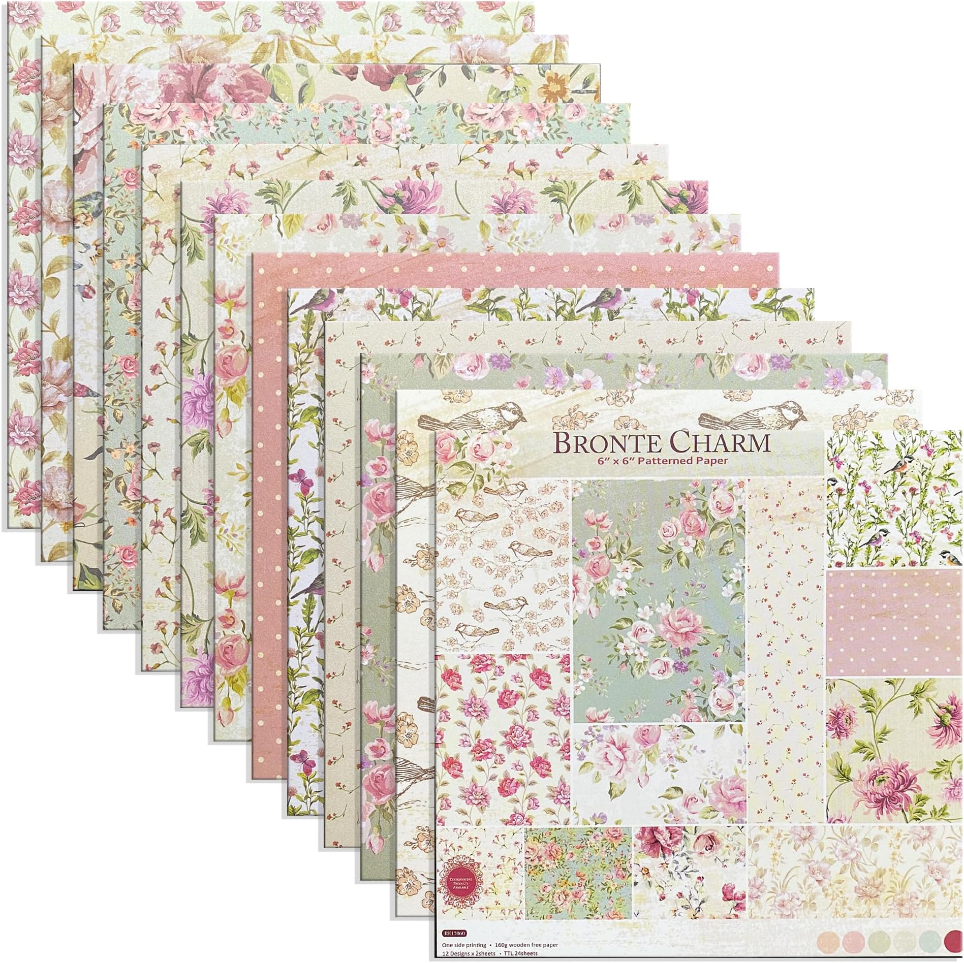 GLKTOPO 24 Sheets Floral Scrapbook Paper, 6" x 6" Inches Cardstock Decoupage Paper