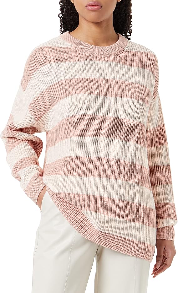 ONLY Dames ONLPERNILLE LS Stripe O-Neck KNT NOOS Gebreide trui, Zwart/Stripes: Pumice Stone, XXXL