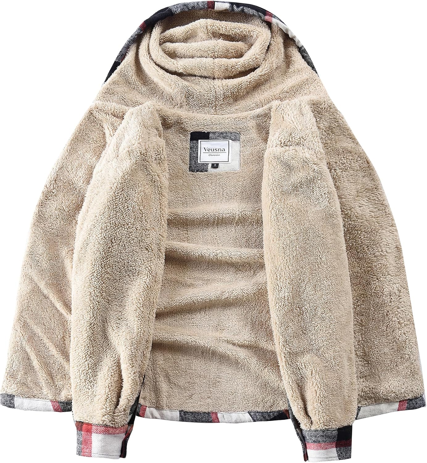 Men's Zip Up Flannel Shirt Jacket Fleece Lined Long Sleeve Plaid Coat Heavyweight Hoodie with Hood - Image 4