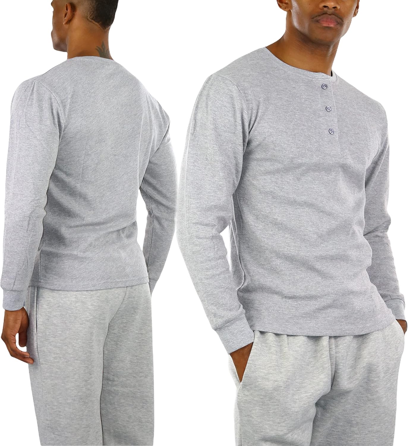 ToBeInStyle Men's Heavy or Medium Weight Premium Waffle Thermal Long Sleeve Crewneck Shirt - Image 3