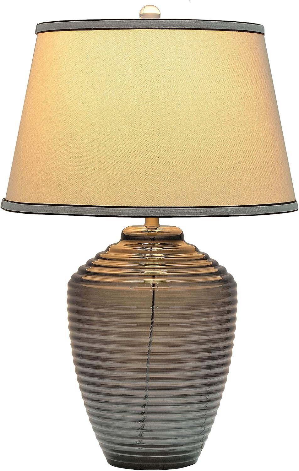 Aspen Creative 40017, 25" High Modern Glass Table Lamp, Smoke Colored Finish with Empire Shaped Lamp Shade in Off White, 16" Wide
