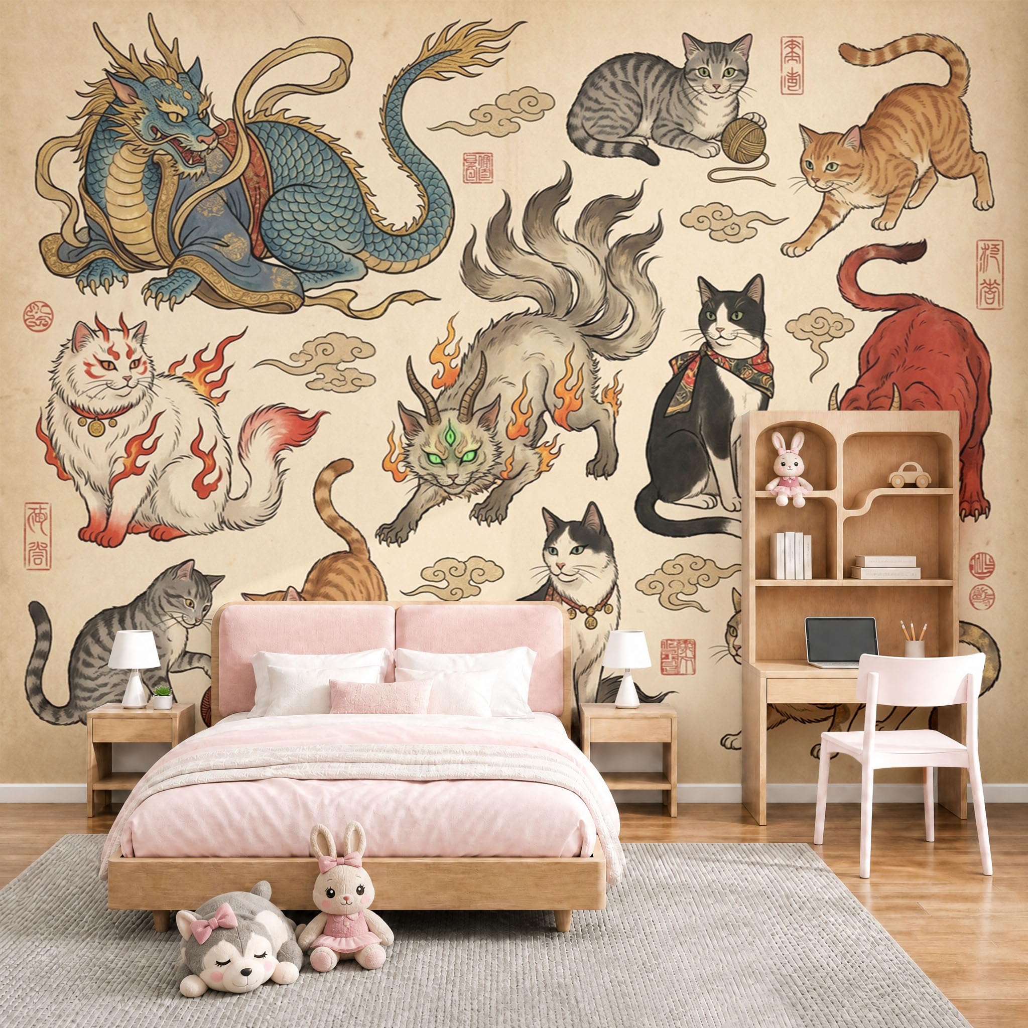 Papier peint chat démon japonais haut de gamme intissé 450x315