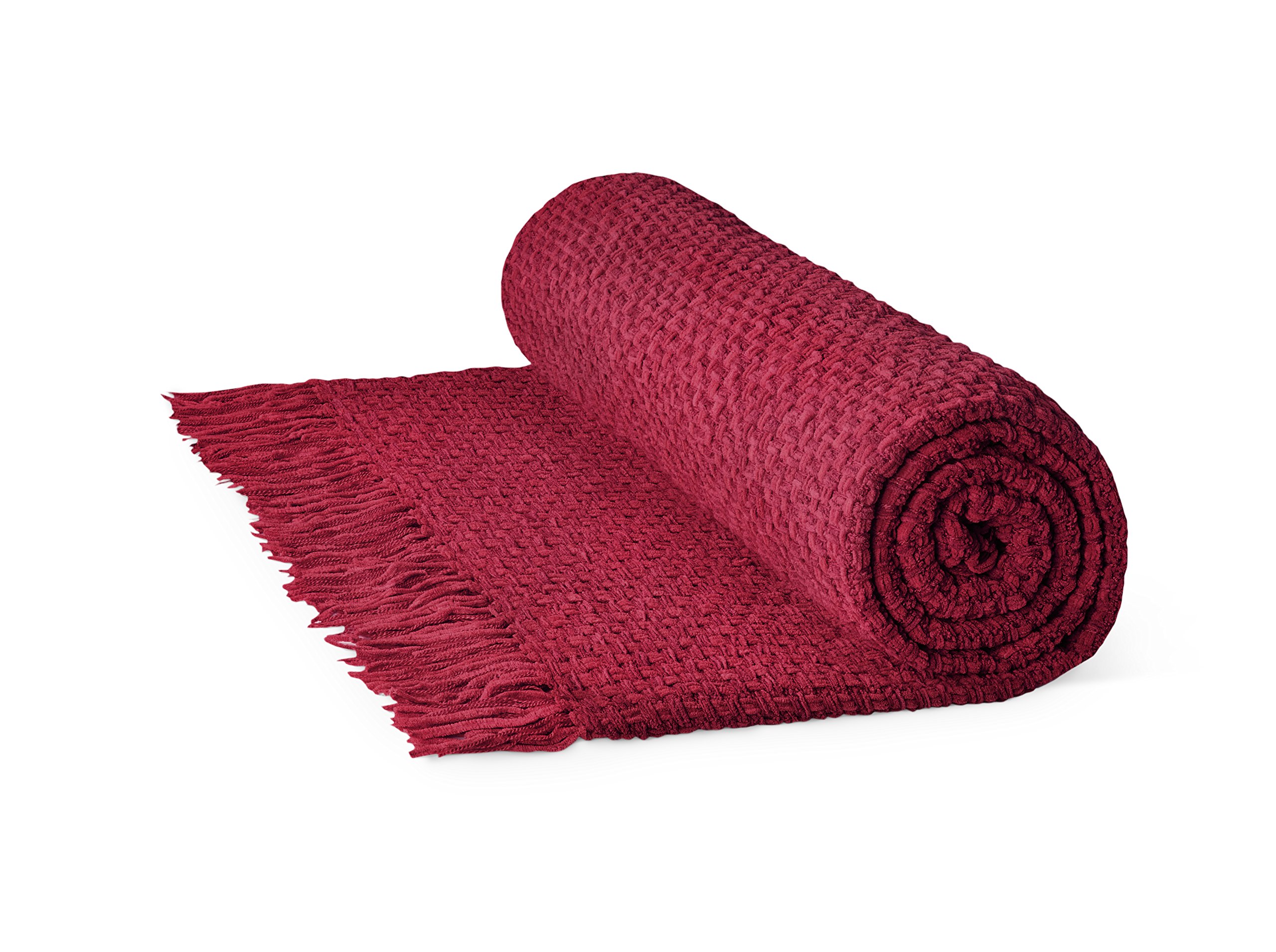 Rapport Home Burgundy Chenille Rapport Chenille Throw, Burgundy Red, 152X203 Cm