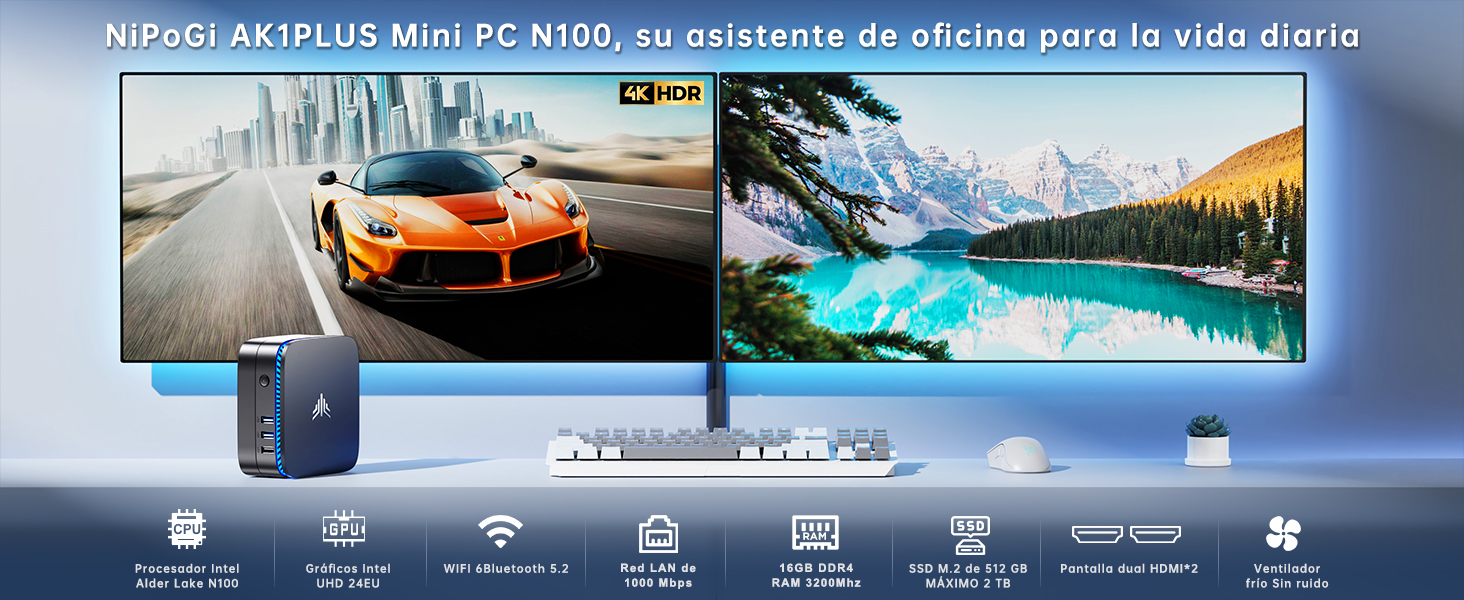 NiPoGi AK1PLUS Mini PC Intel N100 16GB 512GB Ordenadores
