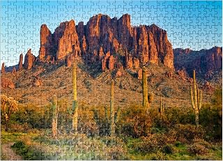 MyPuzzle The Superstition Mountains and Sonoran Desert Landscape at Sunset in Lost Dutchman State Park, Arizona - Premium 500 Piece Jigsaw Puzzle for Adults
