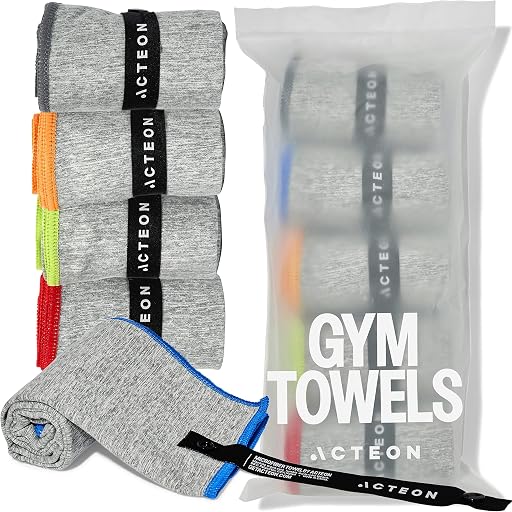 Acteon Microfiber Gym Towels 5 Pack, Quick Dry Silver ION Odor-Free Sweat Towel, Super Absorbent Fast Drying for Men & Women, Workout, Yoga, Running, Hiking, Travel – 16x30.5 Inch