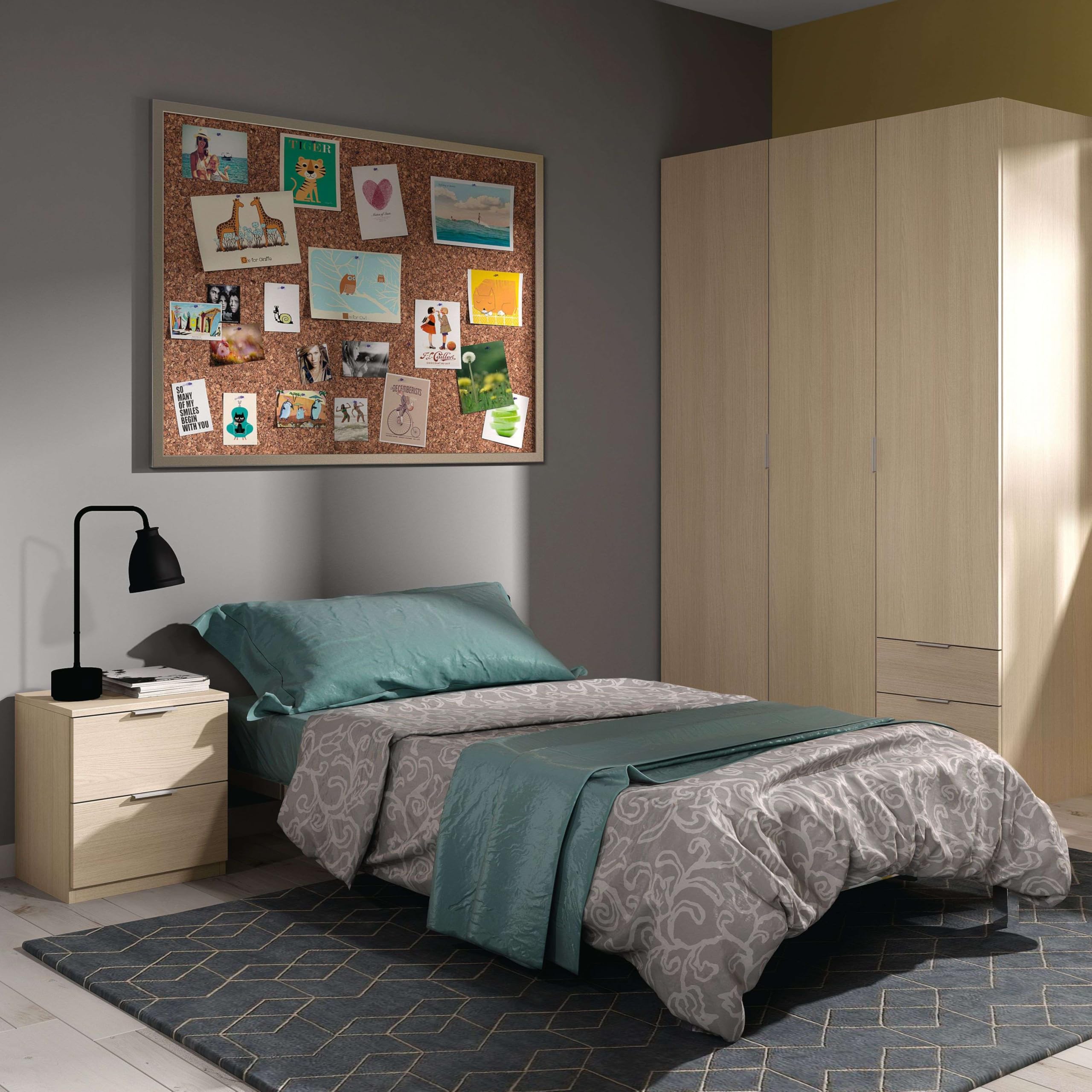 Habitdesign LC7820R - Table de Chevet avec Deux tiroirs Low Cost, Table de Chambre à Coucher Couleur Beige, Mesure 45 cm (Hauteur) x 38 cm (Longueur) x 34 cm (Profondeur)