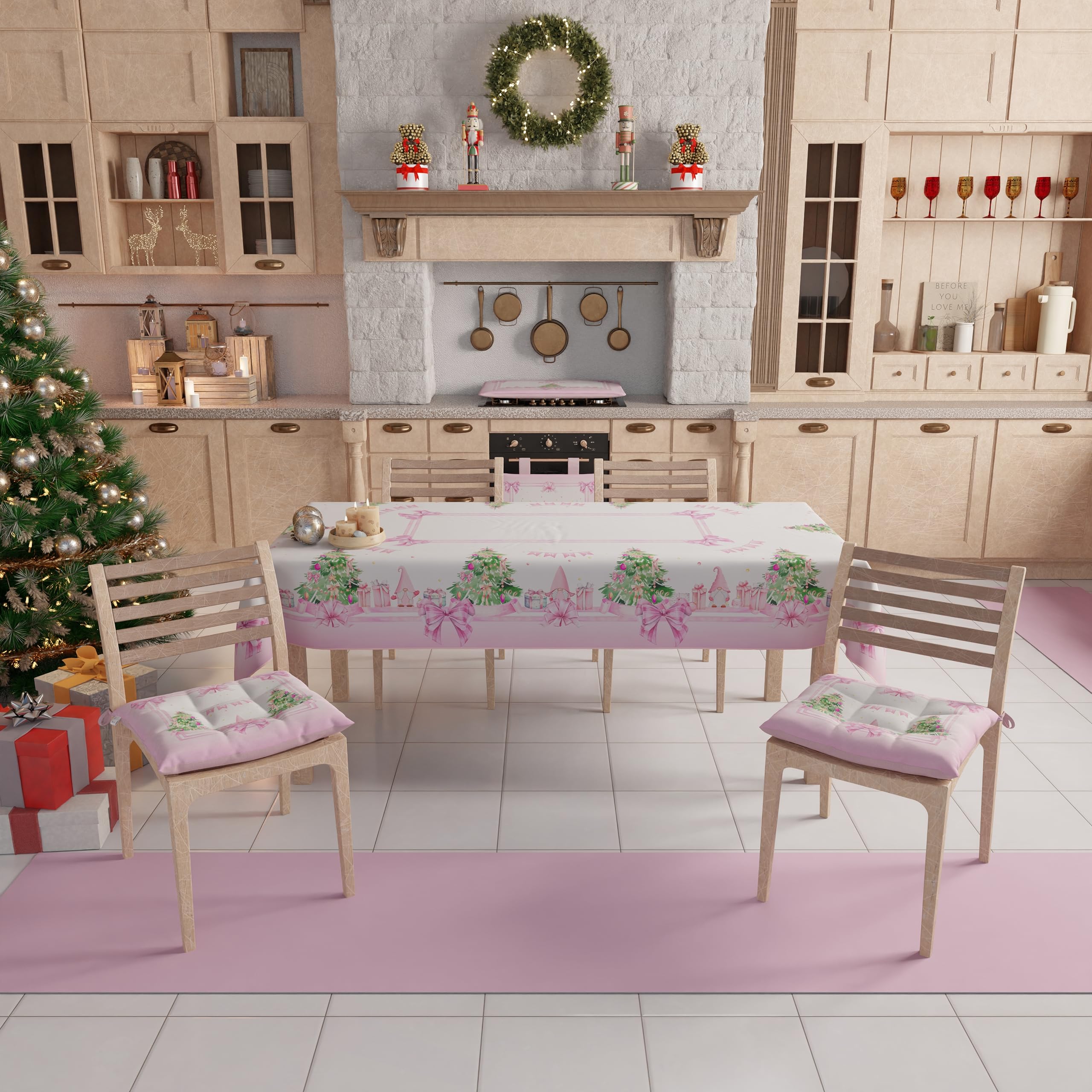 PETTI Artigiani Italiani, Christmas Table Runner, Kitchen Runner 140x40 cm, Elegant Pink Gnome Christmas Table Runner - Image 3