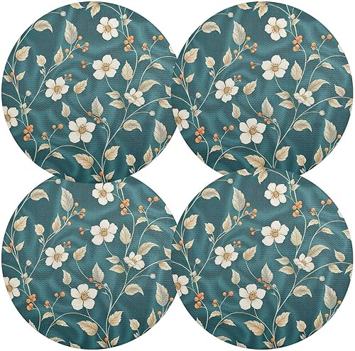 Miniatura 2 de Botanical Stems Teal Circular Table Placemats, Non Slip Washable Heat Resistant Placemats for Kitchen Table one sizex1