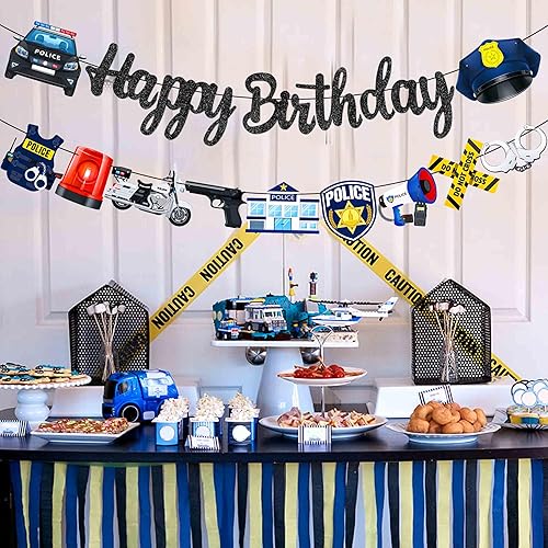 Miniatura 7 de Pancartas de fiesta de cumpleaños de policía, 2 unidades, carteles de feliz cumpleaños de policía, oficial de policía, fiesta, decoración colgante,