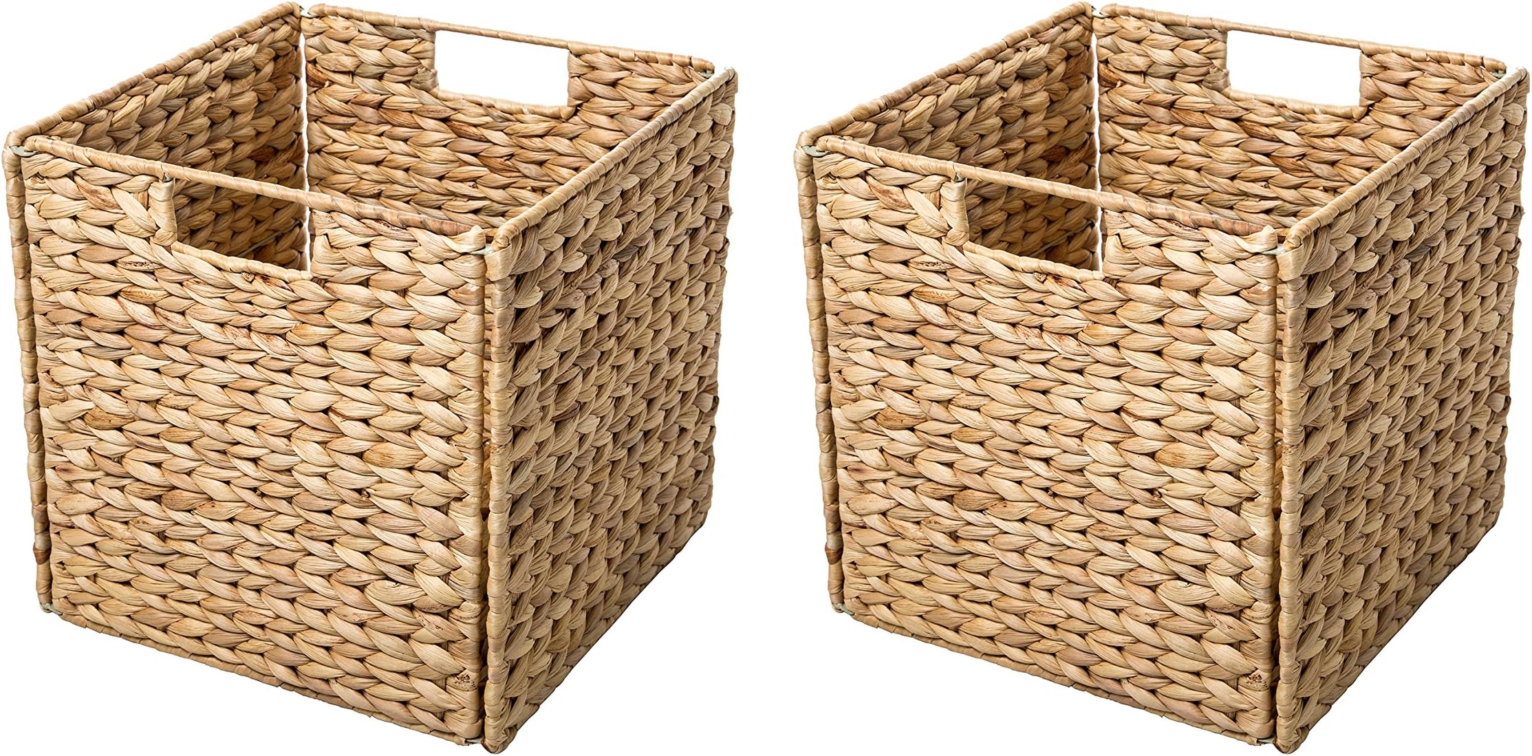 Foldable Hyacinth Storage Basket with Iron Wire Frame By Trademark Innovations (Set of 2)