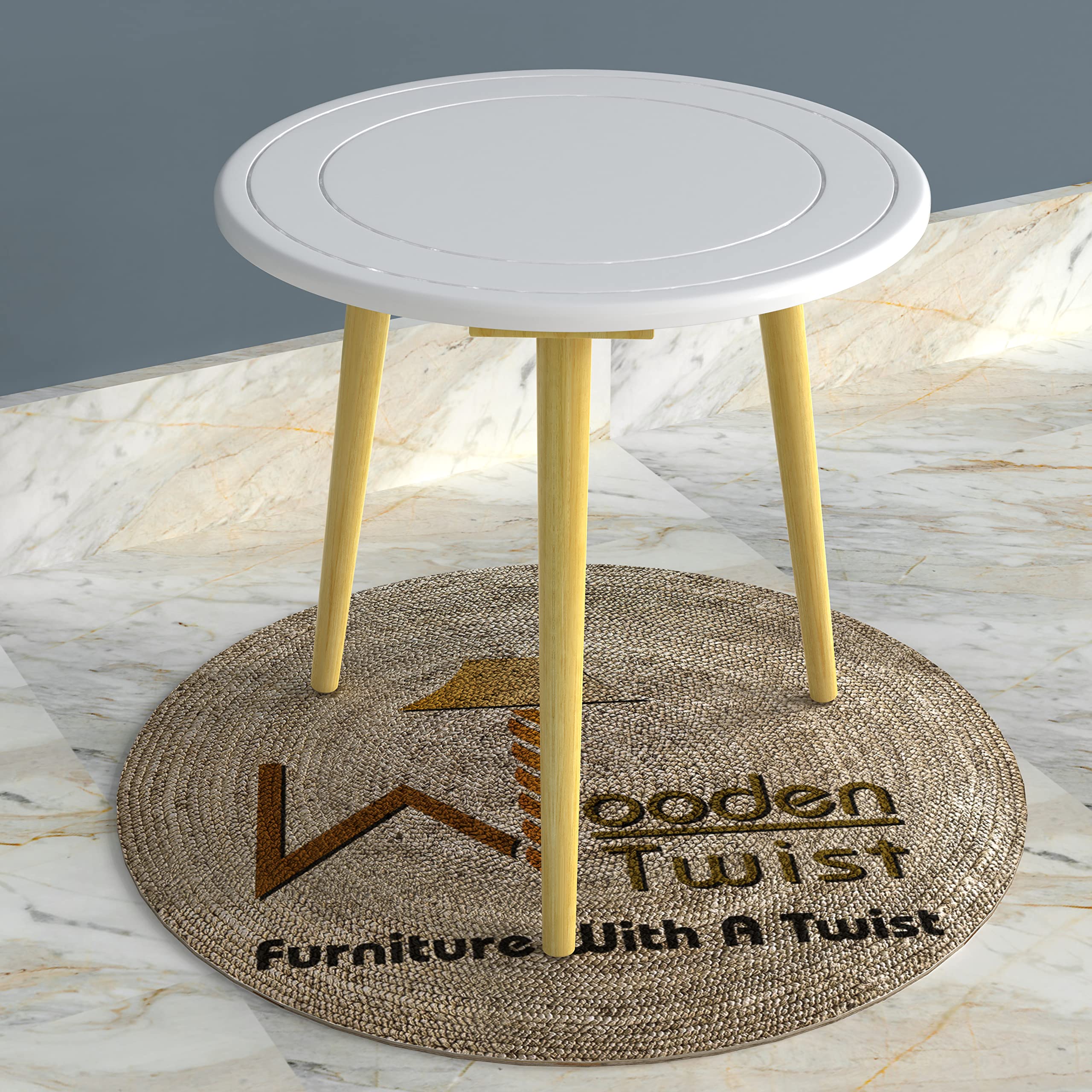 Wooden Twist Small Foldable Solid Wood Round End Table (Natural Finish Legs) (White), 31 x 31 x 31 cm