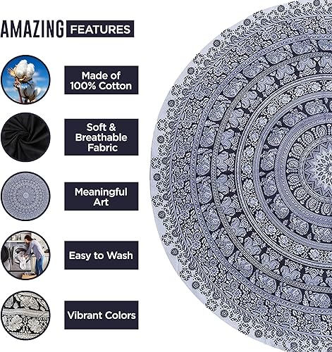 Miniatura 5 de raajsee Tapiz redondo de playa turquesa, manta de playa bohemia, hippie, manta de playa redondaalgodón indio, bohemio, grande, redondo, decoración