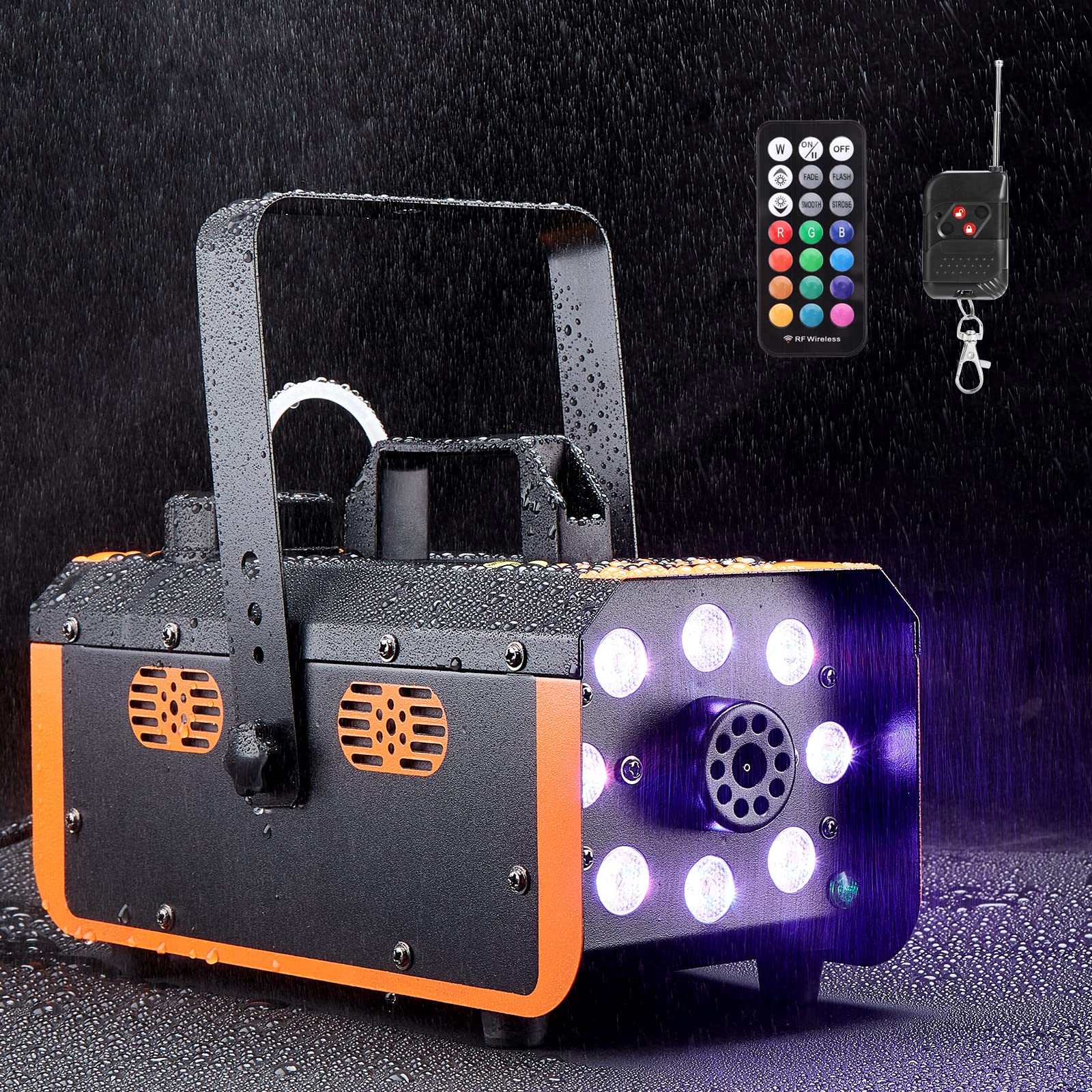 Fog Machine, Hakuta Rainproof Smoke Machine with 2300 CFM Output of Fog and 2 Remotes, 8 LED Lights with Fade, Flash, Smooth and Strobe Effect for Party, Wedding, Halloween and DJ Stage
