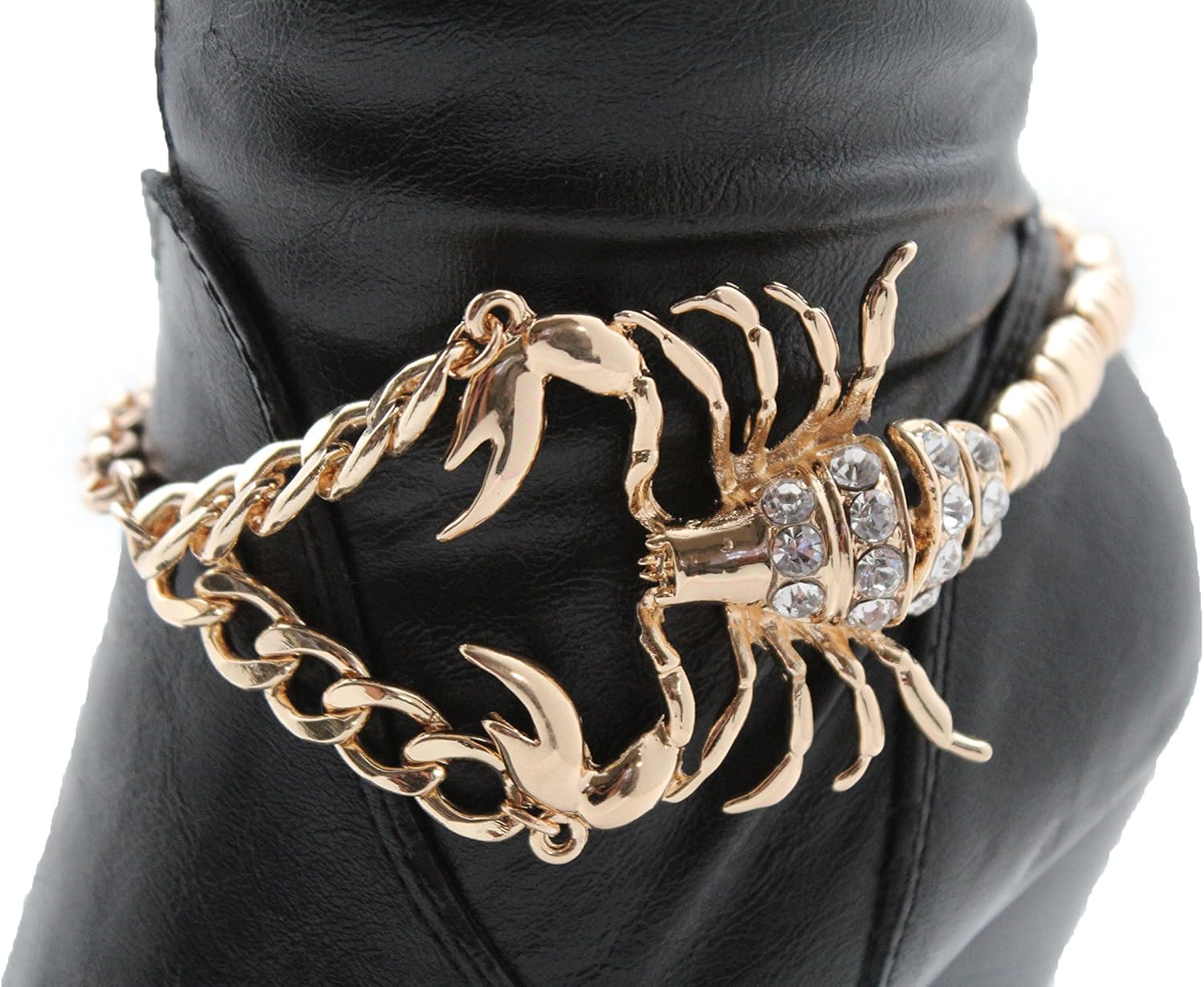 Women 2PCS Boot Bracelet Gold Metal Chains Big Scorpion Bling Western Fashion Jewelry Anklet Shoe Charm SET - BC124