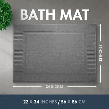 White Classic Luxury Bath Mat Floor Towel Set - Absorbent Cotton Hotel Spa Shower/Bathtub Mats [Not a Bathroom Rug] 22x34 | 2 Pack | Dark Gray