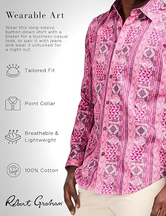 Robert Graham Mens Long Sleeve Patterned Button Down Shirt